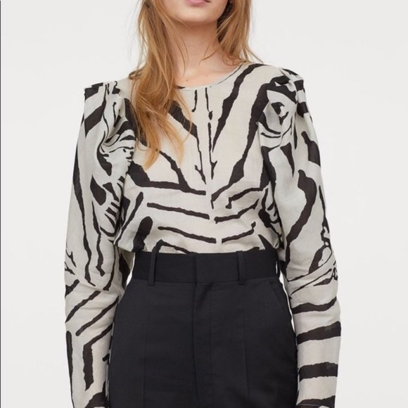 NWT H&M Studio Collection Puff Sleeve Zebra Top 2 - Picture 2 of 5